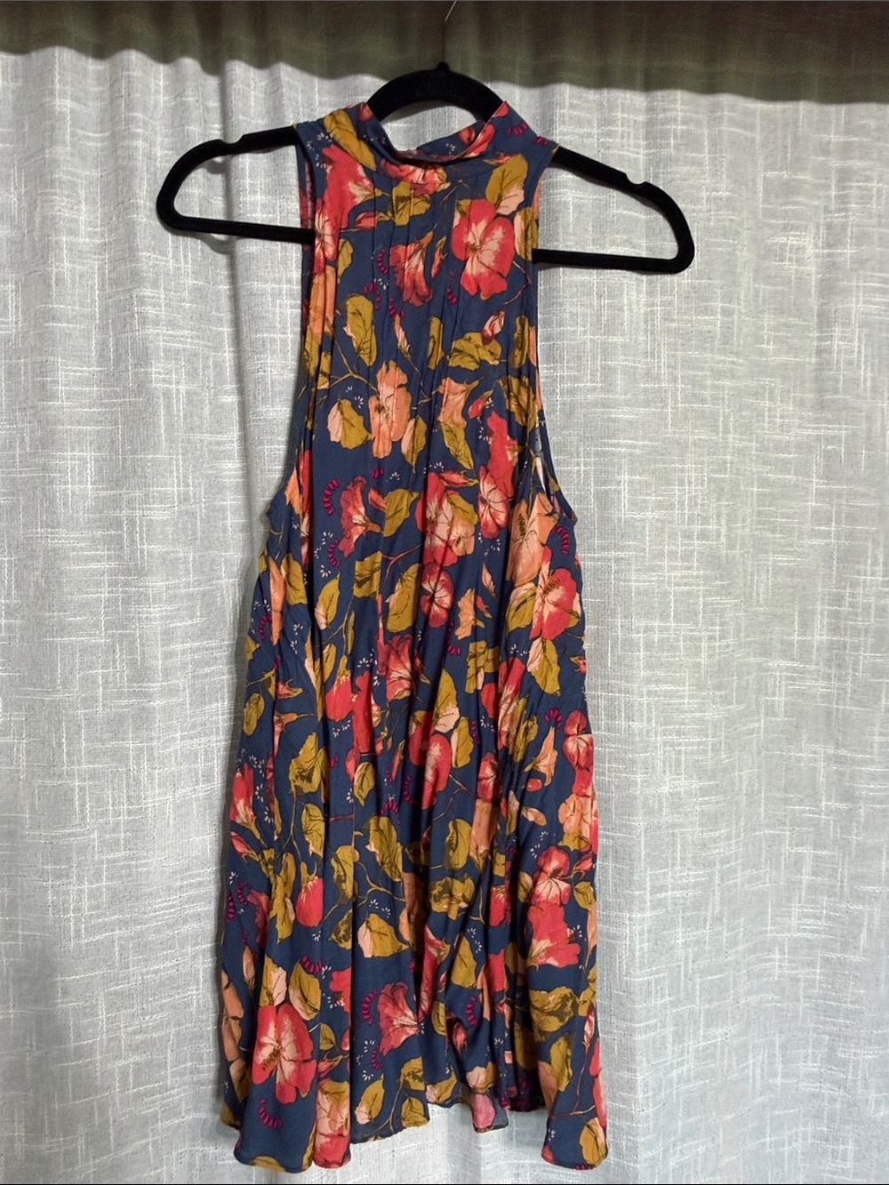 Free people 100% rayon Navy Floral Halter Swing Dress
